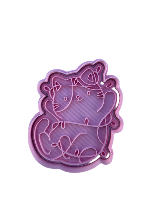 Cortador más marcador de galletas, Gatito enredado en luces navideñas