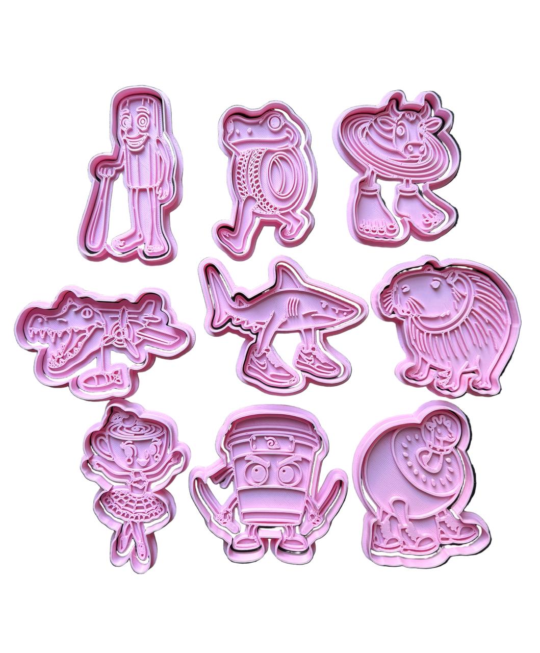 Set Cortadores mas marcadores de galletas , Brainrot 9Pzs