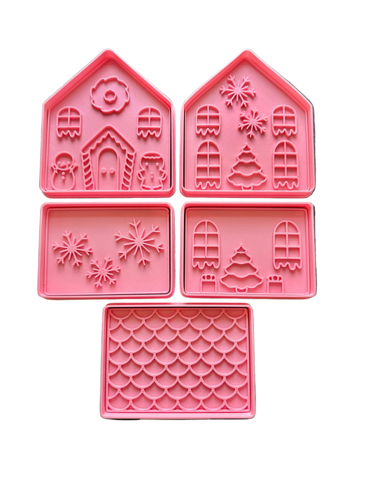 Set cortadores más marcadores de galletas, casa de jengibre armable 12 cm