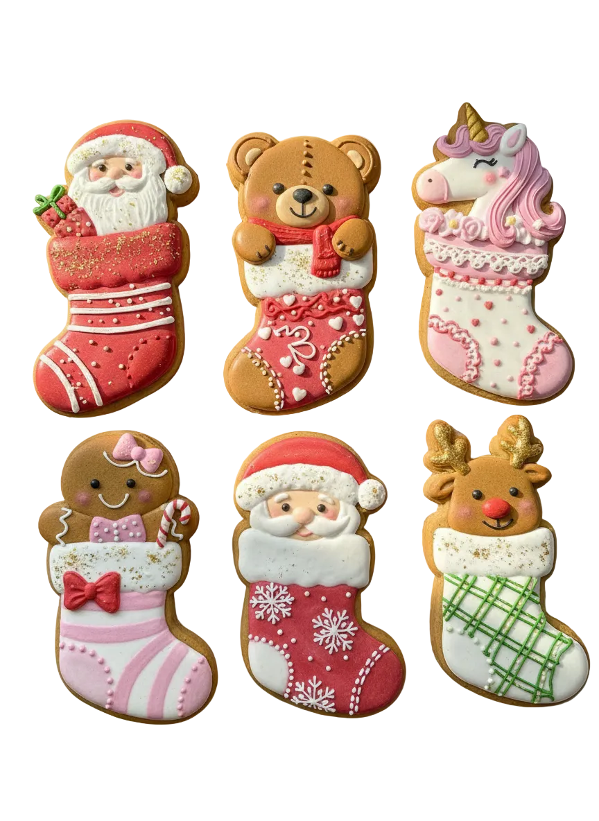 Set Cortadores de galletas, galletas de jengibre en calcetas navideñas
