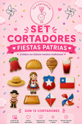 Set de 12 Cortadores de galletas Fiestas Patrias
